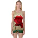 Red Rose Art One Piece Boyleg Swimsuit