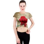 Red Rose Art Crew Neck Crop Top