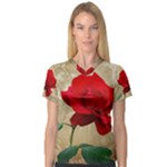 Red Rose Art V-Neck Sport Mesh Tee