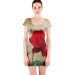 Red Rose Art Short Sleeve Bodycon Dress