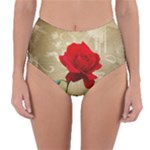 Red Rose Art Reversible High-Waist Bikini Bottoms