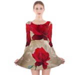 Red Rose Art Long Sleeve Velvet Skater Dress