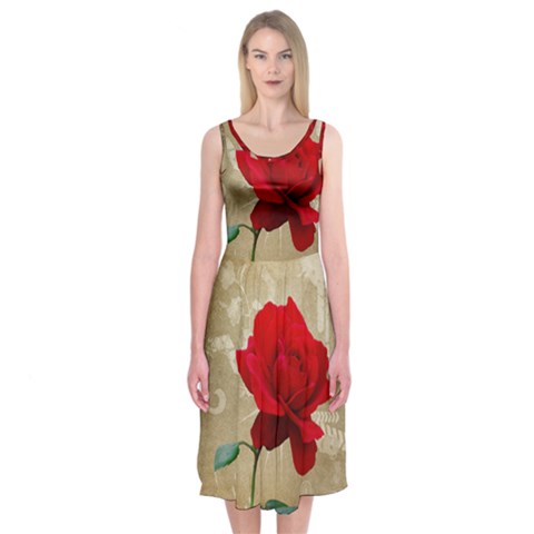 Red Rose Art Midi Sleeveless Dress from ArtsNow.com