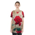 Red Rose Art Skirt Hem Sports Top