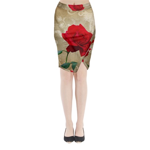 Red Rose Art Midi Wrap Pencil Skirt from ArtsNow.com