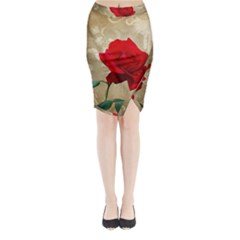 Red Rose Art Midi Wrap Pencil Skirt from ArtsNow.com