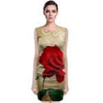 Red Rose Art Sleeveless Velvet Midi Dress