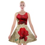 Red Rose Art Velvet Skater Dress