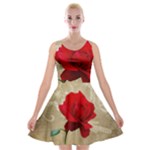 Red Rose Art Velvet Skater Dress