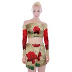 Red Rose Art Off Shoulder Top with Mini Skirt Set