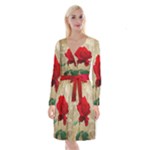 Red Rose Art Long Sleeve Velvet Front Wrap Dress