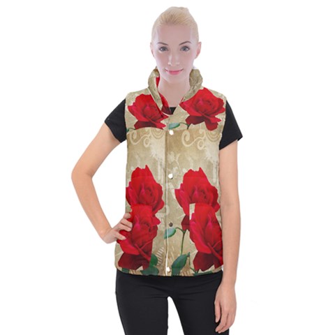 Red Rose Art Women s Button Up Vest from ArtsNow.com