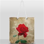 Red Rose Art Full Print Rope Handle Tote (Large)