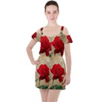 Red Rose Art Ruffle Cut Out Chiffon Playsuit