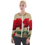 Red Rose Art Velour Zip Up Jacket