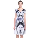 Wolf Moon Mountains Short Sleeve Front Wrap Dress