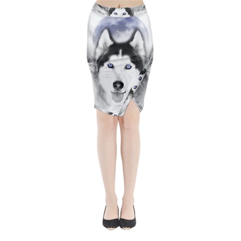 Wolf Moon Mountains Midi Wrap Pencil Skirt from ArtsNow.com