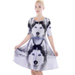 Wolf Moon Mountains Quarter Sleeve A-Line Dress