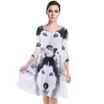 Wolf Moon Mountains Quarter Sleeve Waist Band Dress