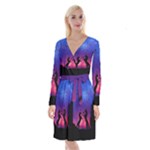 Unicorn Sunset Long Sleeve Velvet Front Wrap Dress