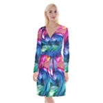 Water Paint Long Sleeve Velvet Front Wrap Dress