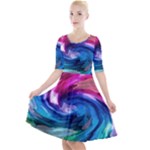 Water Paint Quarter Sleeve A-Line Dress
