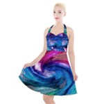 Water Paint Halter Party Swing Dress 