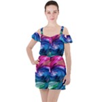 Water Paint Ruffle Cut Out Chiffon Playsuit