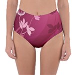 Pink Flower Art Reversible High-Waist Bikini Bottoms