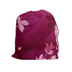 Pink Flower Art Drawstring Pouch (XL)