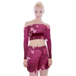 Pink Flower Art Off Shoulder Top with Mini Skirt Set