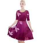 Pink Flower Art Quarter Sleeve A-Line Dress