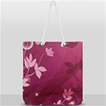 Pink Flower Art Full Print Rope Handle Tote (Large)