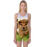 Puppy In Grass One Piece Boyleg Swimsuit