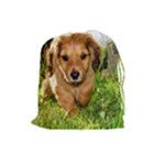 Puppy In Grass Drawstring Pouch (Large)