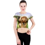 Puppy In Grass Crew Neck Crop Top