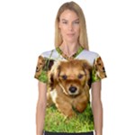 Puppy In Grass V-Neck Sport Mesh Tee