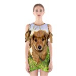 Puppy In Grass Shoulder Cutout One Piece Dress