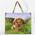 Puppy In Grass Zipper Large Tote Bag