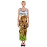 Puppy In Grass Fitted Maxi Dress