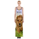 Puppy In Grass Maxi Thigh Split Dress