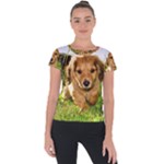 Puppy In Grass Short Sleeve Sports Top 