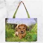 Puppy In Grass Zipper Medium Tote Bag