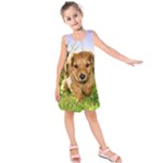 Puppy In Grass Kids  Sleeveless Dress