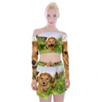 Puppy In Grass Off Shoulder Top with Mini Skirt Set