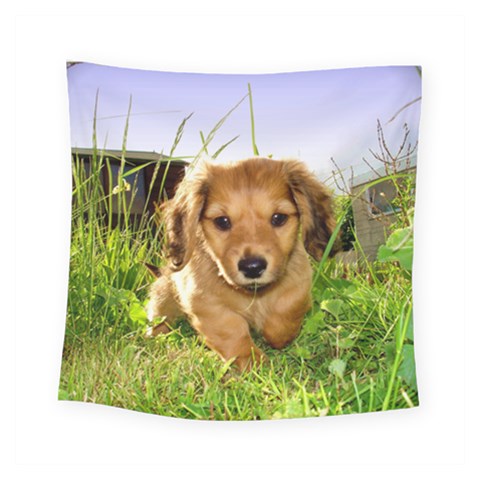 Puppy In Grass Square Tapestry (Small) from ArtsNow.com