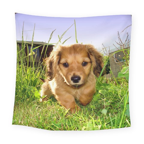 Puppy In Grass Square Tapestry (Large) from ArtsNow.com
