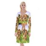 Puppy In Grass Long Sleeve Velvet Front Wrap Dress