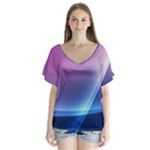 Purple Blue Wave V-Neck Flutter Sleeve Top