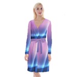 Purple Blue Wave Long Sleeve Velvet Front Wrap Dress